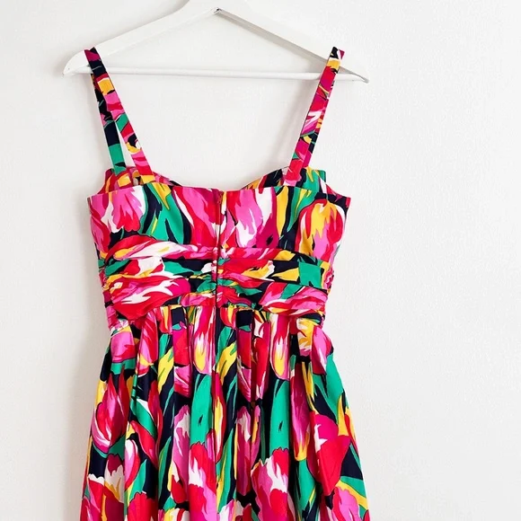 vintage 80s 90s tulip print midi dress bow detail floral pattern XS S - Picture 4 of 5